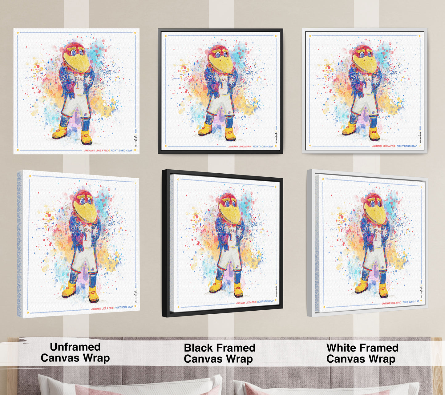 KU Jayhawk Fight Song Clap Art: Kansas University Splatter Paint Canvas Print