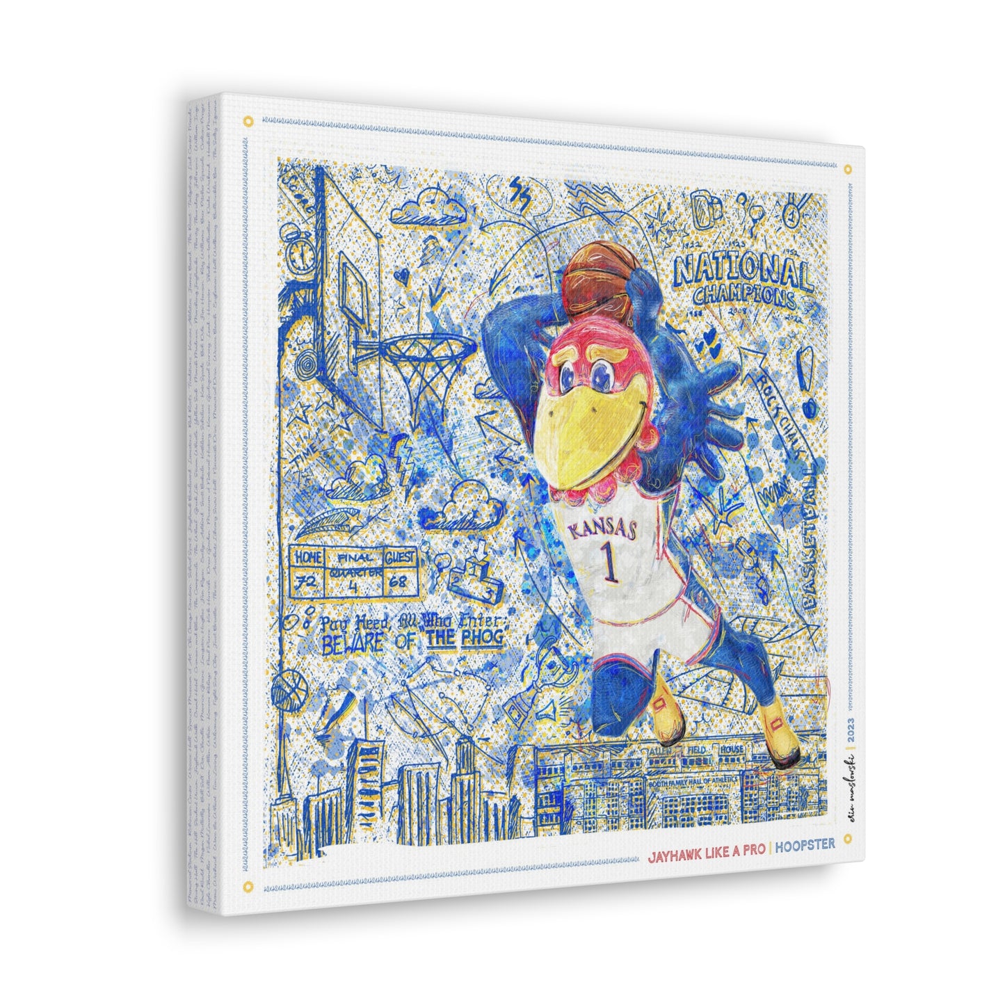 Jayhawk like a Pro | Kansas Hoopster | Sketches | KU Basketball Art | Graduation | Canvas Print | No Frame Needed