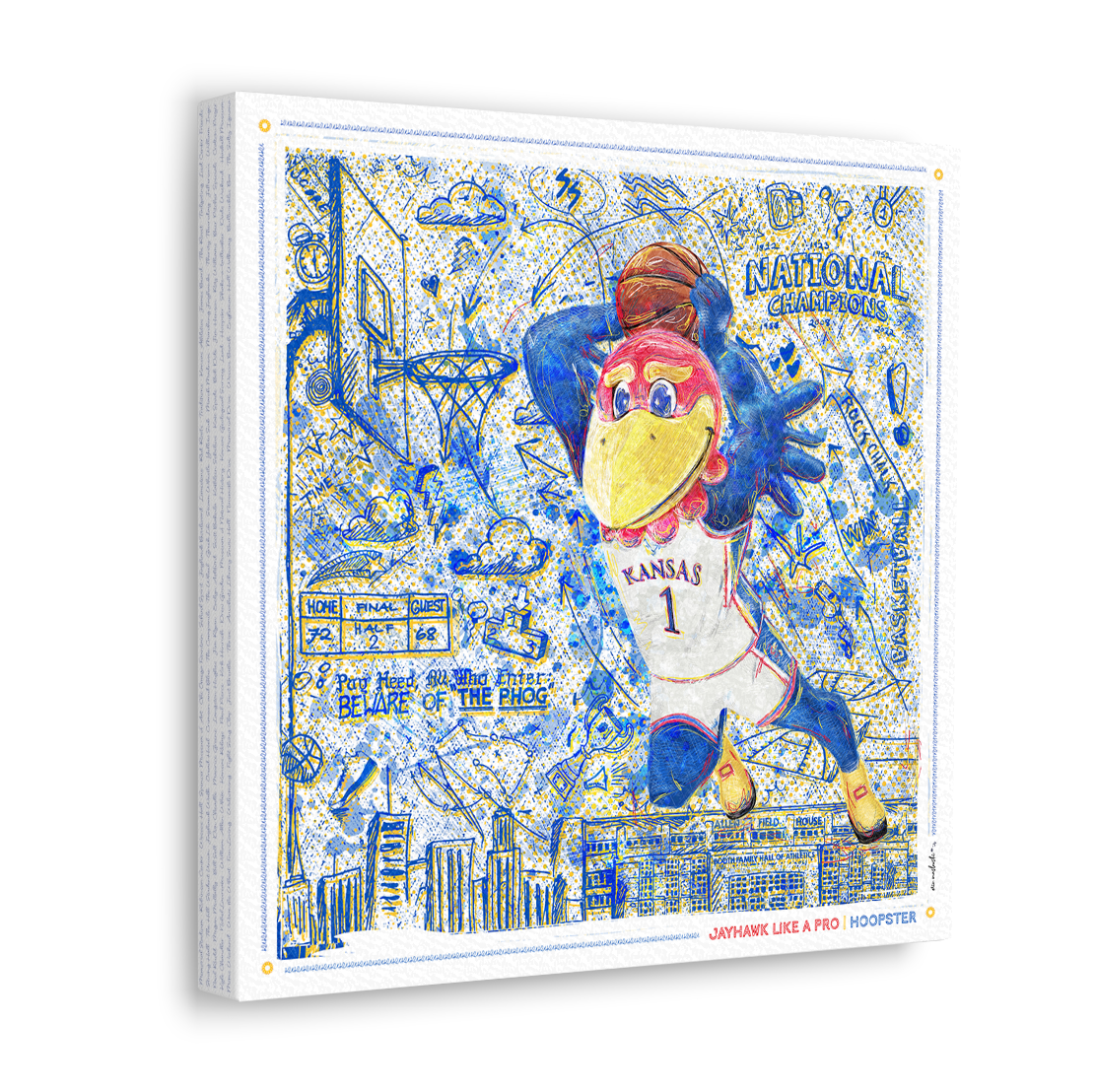 KU Jayhawk Hoopster Art: University of Kansas Basketball Sketches Canvas Print