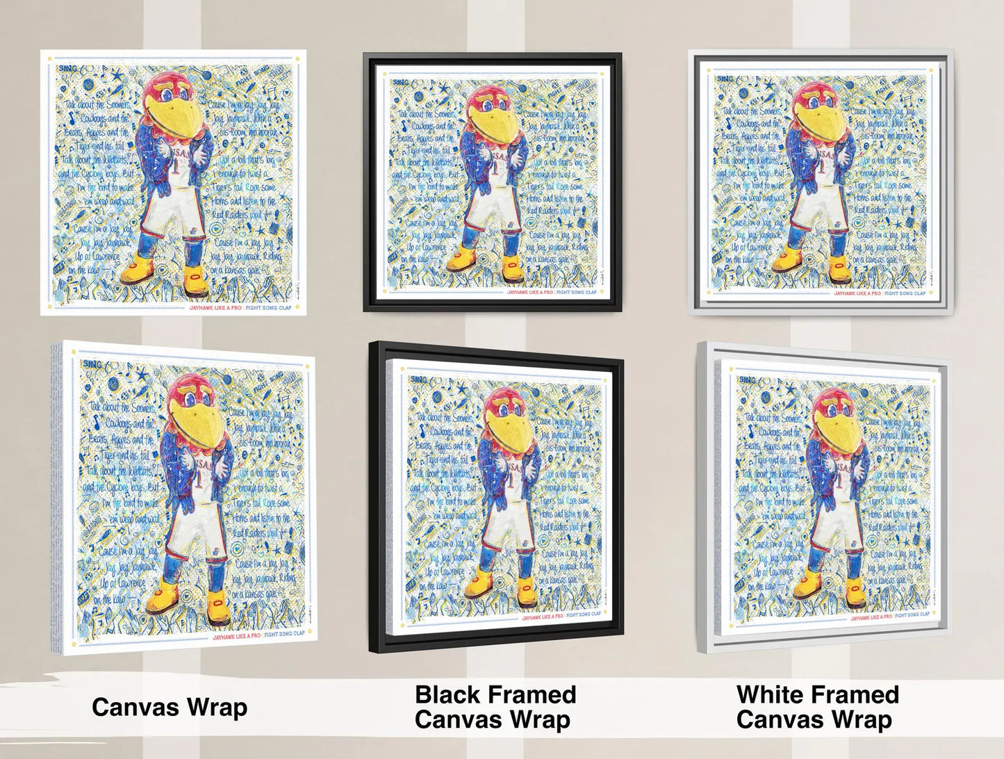 KU Jayhawk Fight Song Clap Art: Kansas University Sketches Canvas Print