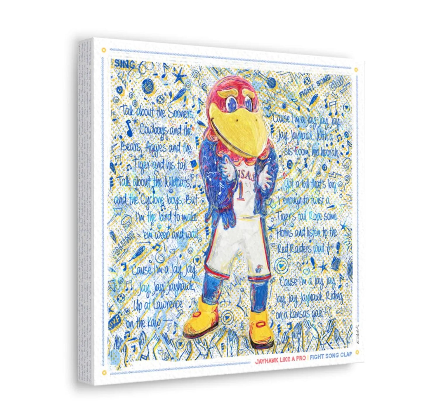 KU Jayhawk Fight Song Clap Art: Kansas University Sketches Canvas Print