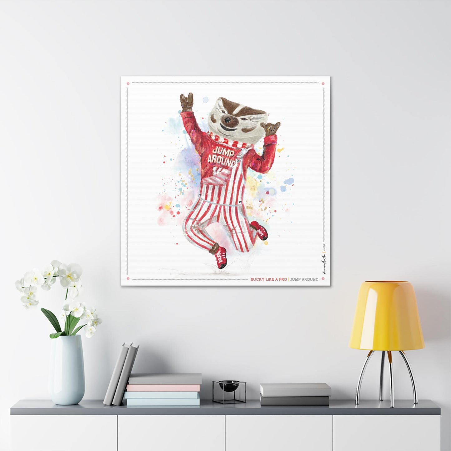 UW Bucky Badger "Jump Around" Art: Wisconsin Madison Canvas Print