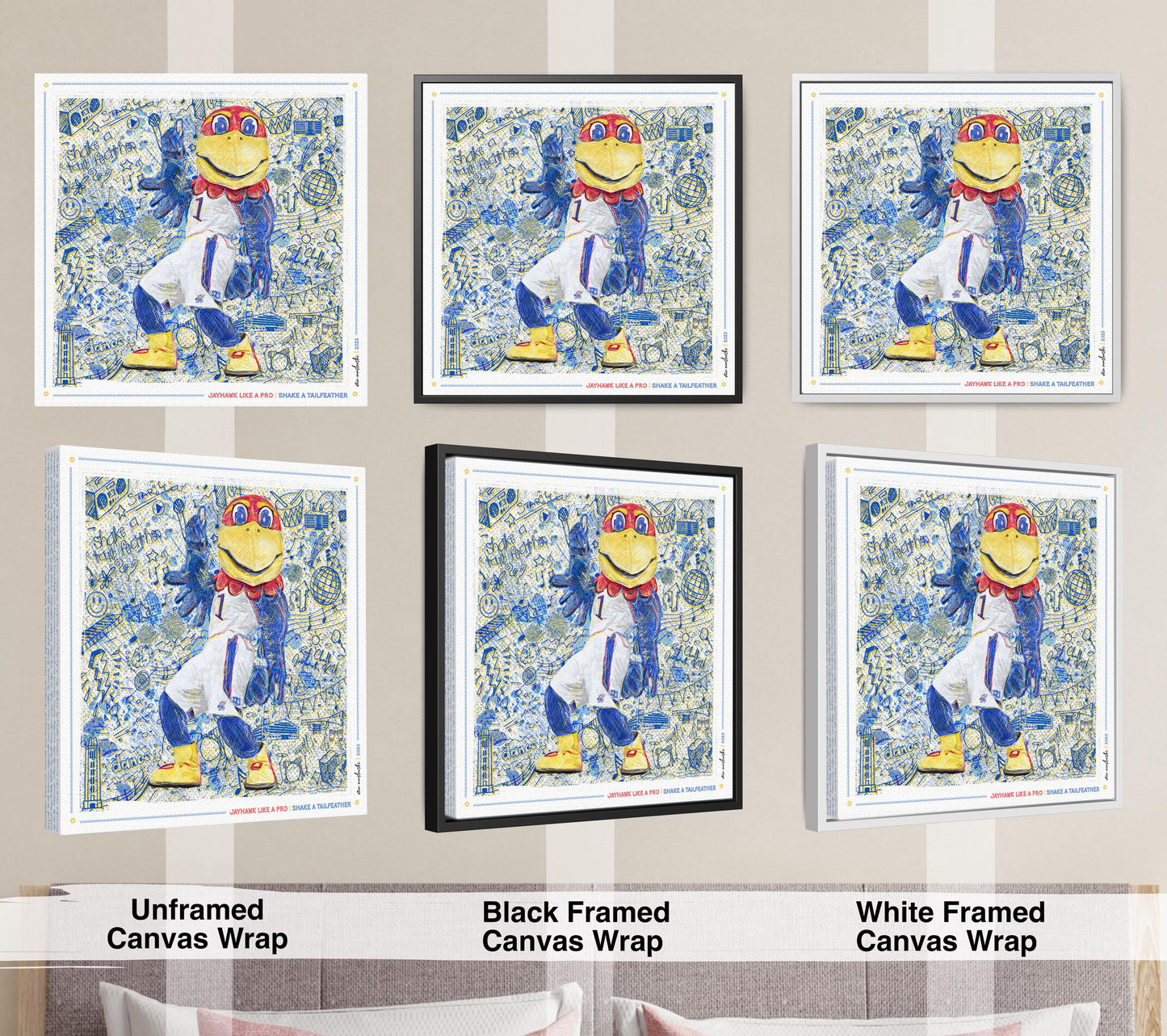 KU Jayhawk Shake-a-Tailfeather Art: University of Kansas Dance Sketches Canvas Print