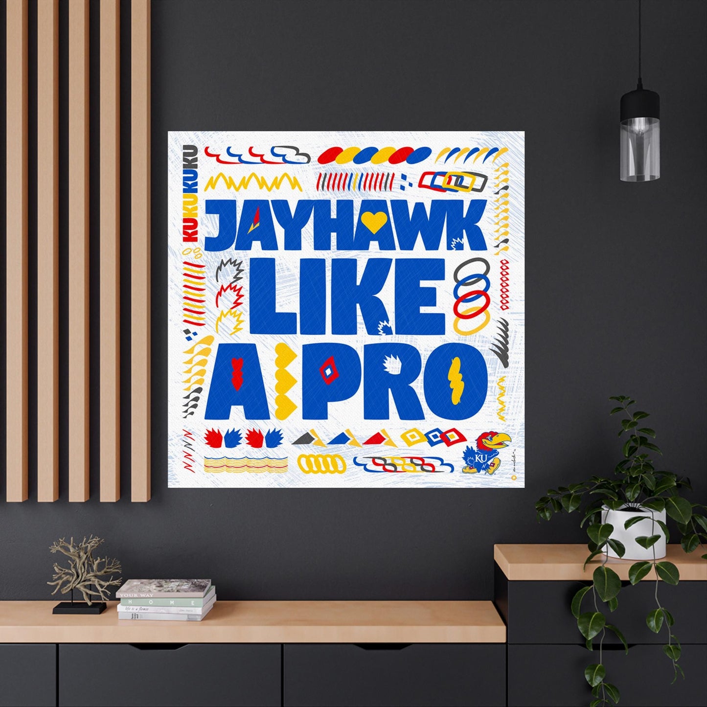 KU Jayhawk like a Pro Word Art: Kansas Canvas Print