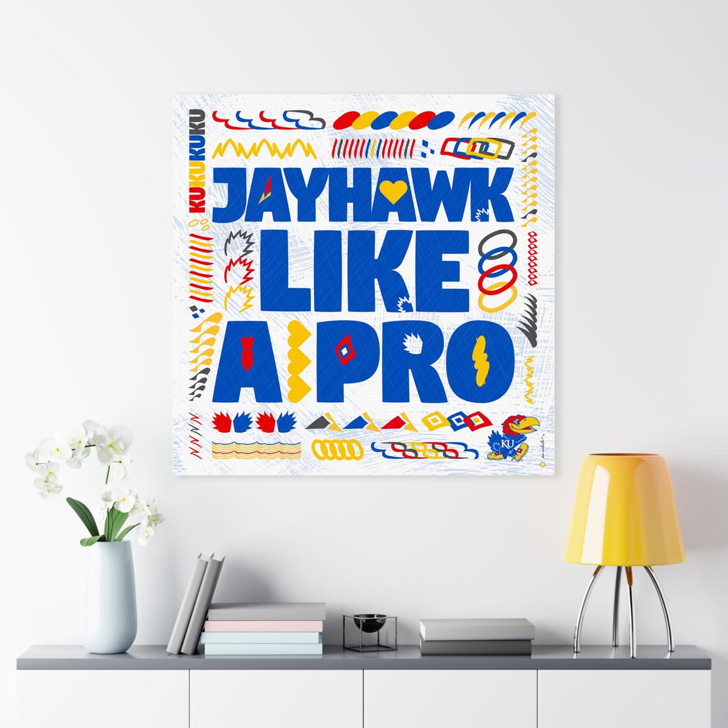KU Jayhawk like a Pro Word Art: Kansas Canvas Print