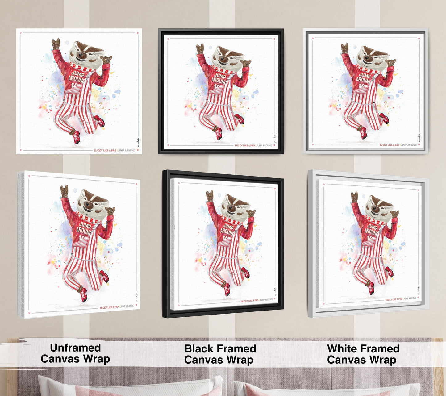 UW Bucky Badger "Jump Around" Art: Wisconsin Madison Canvas Print
