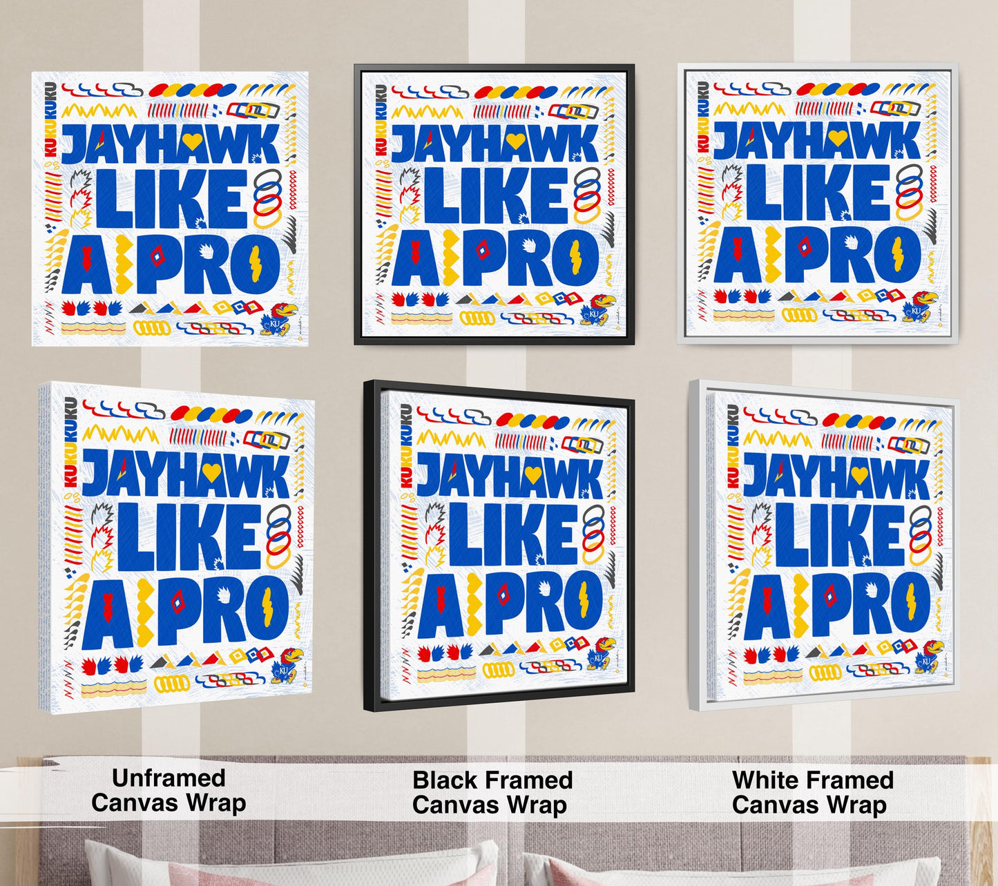 KU Jayhawk like a Pro Word Art: Kansas Canvas Print