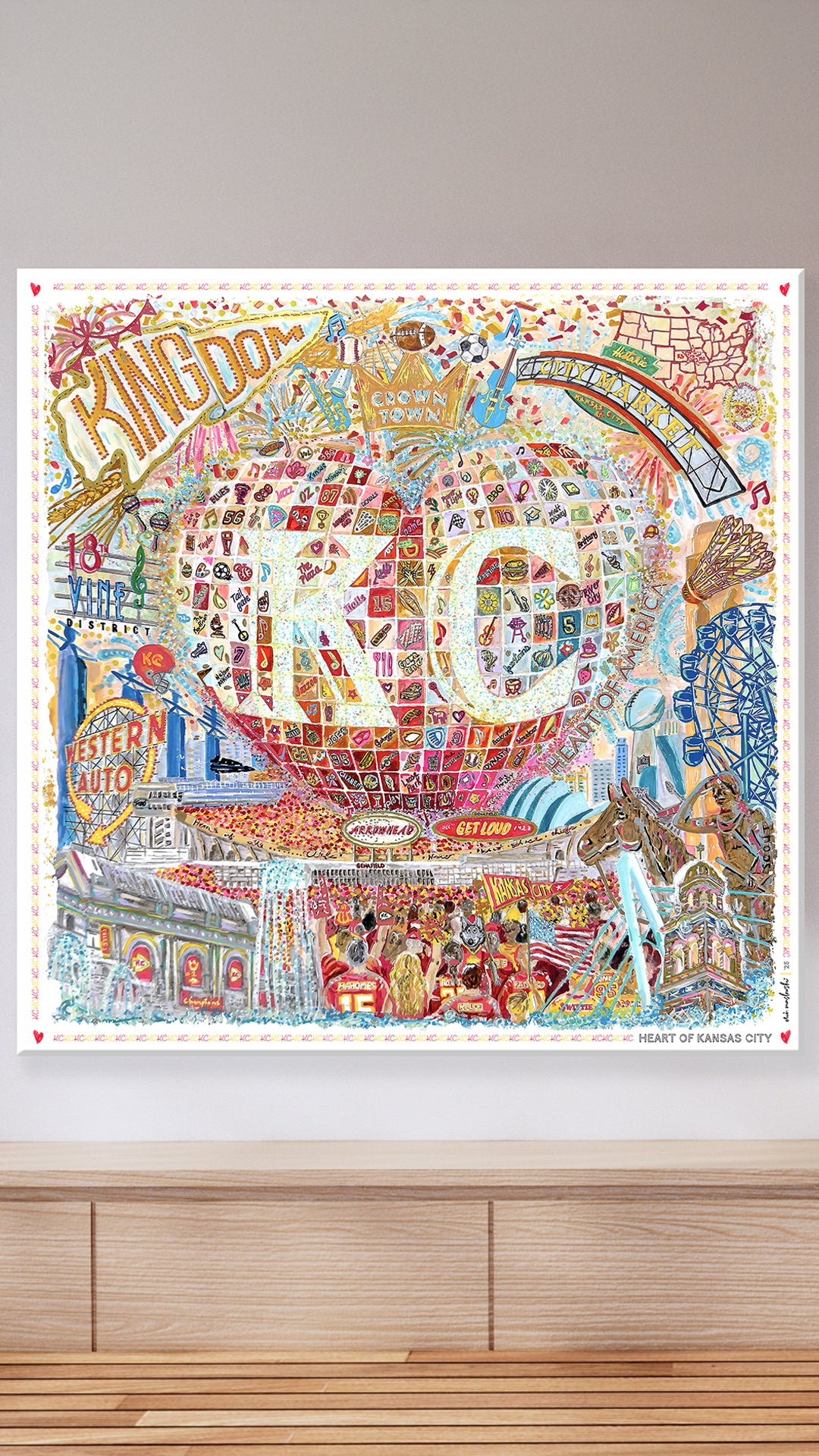 Heart of Kansas City Art: KC Landmarks, Chiefs, Crown Town Canvas Print