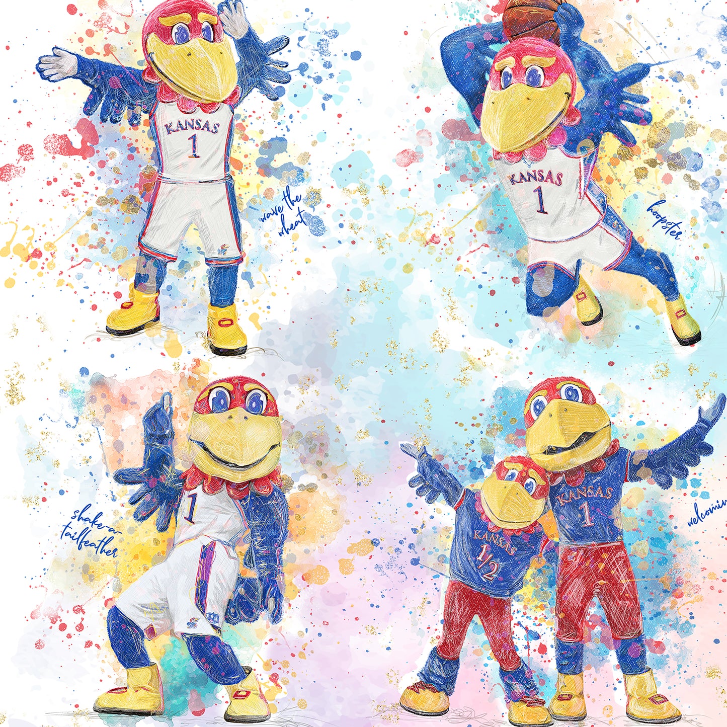 Jayhawk like a Pro | KU Splatter Paint Art | Kansas Mascot | KU Gift | Graduation | Canvas Print | No Frame Needed