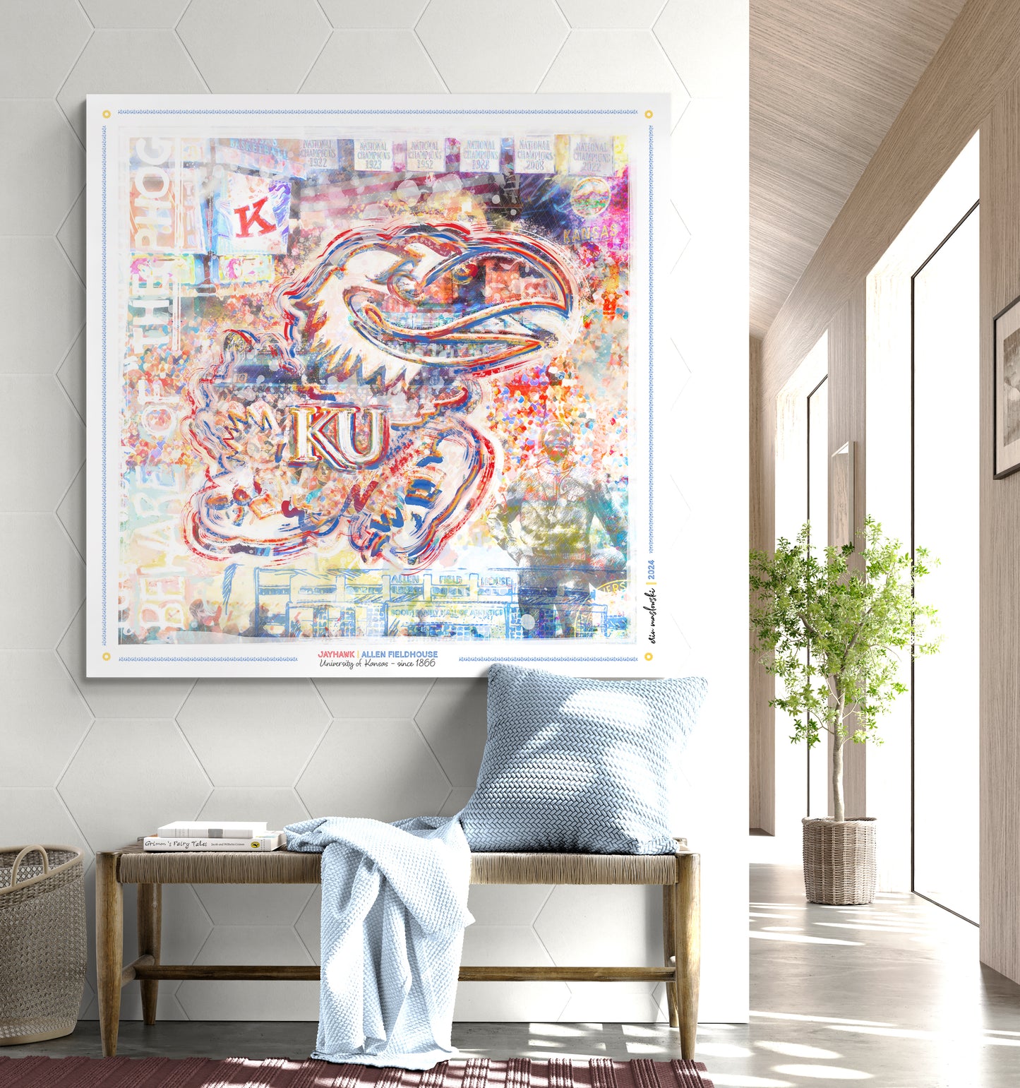 Jayhawk | Allen Fieldhouse | Kansas Art | University of Kansas Artwork | KU decor | Abstract Kansas Jayhawk Art | Basketball | Canvas Print | No Frame Needed