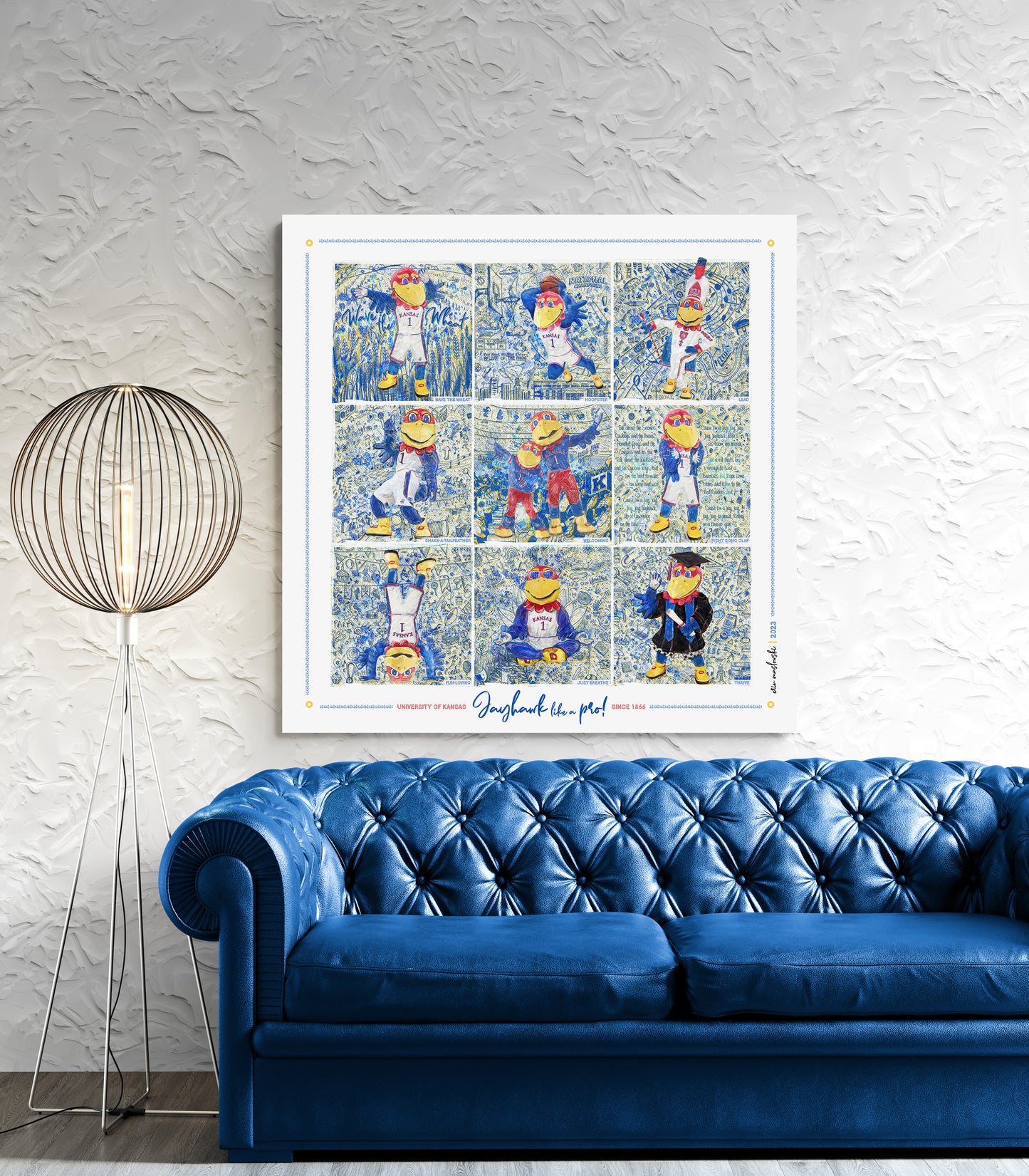 Jayhawk like a Pro | Blue Sketches | KU Jayhawks Art | Kansas Mascot | KU Gift |  | Graduation | Canvas Print No | Frame Needed