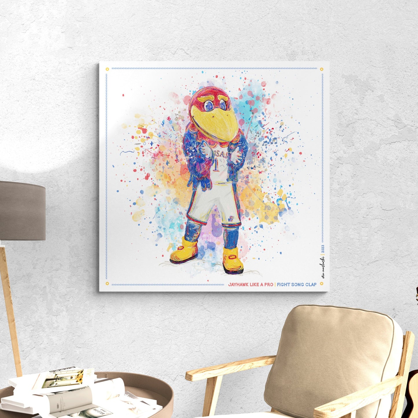 Jayhawk like a Pro | Fight Song Clap | Splatter Paint | Canvas Print | No Frame Needed