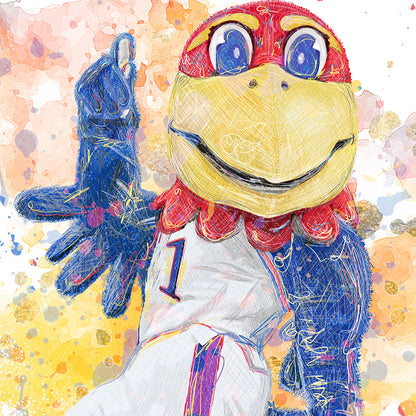 KU Jayhawk Shake-a-Tailfeather Art: University of Kansas Dance Splatter Canvas Print
