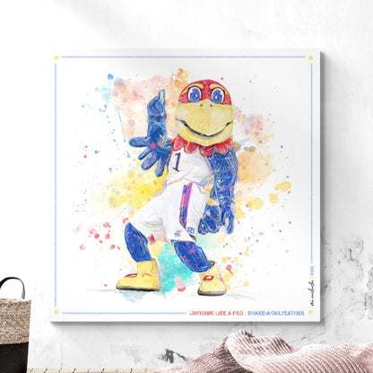 KU Jayhawk Shake-a-Tailfeather Art: University of Kansas Dance Splatter Canvas Print