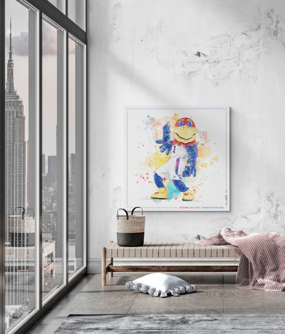 KU Jayhawk Shake-a-Tailfeather Art: University of Kansas Dance Splatter Canvas Print