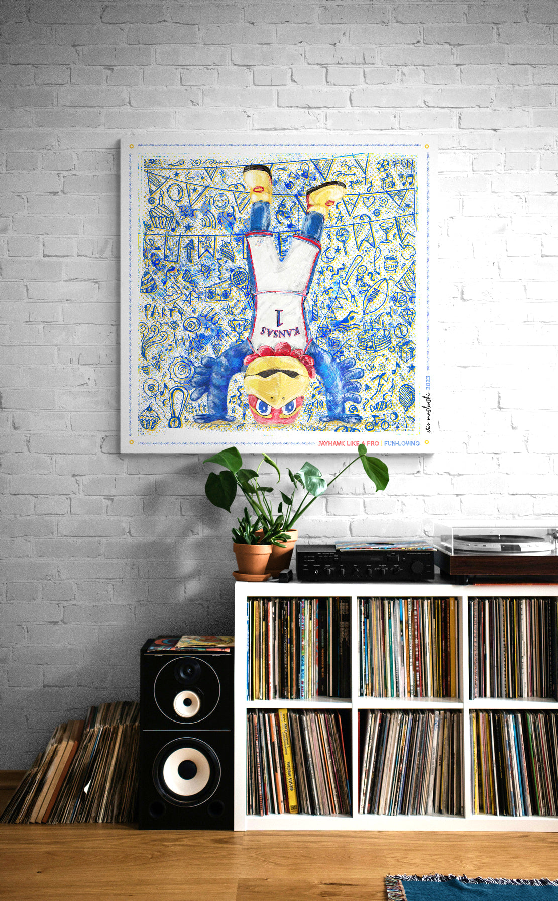 Jayhawk like a Pro | Fun-Loving | Handstand | KU Blue Sketches | Canvas Print | No Frame Needed