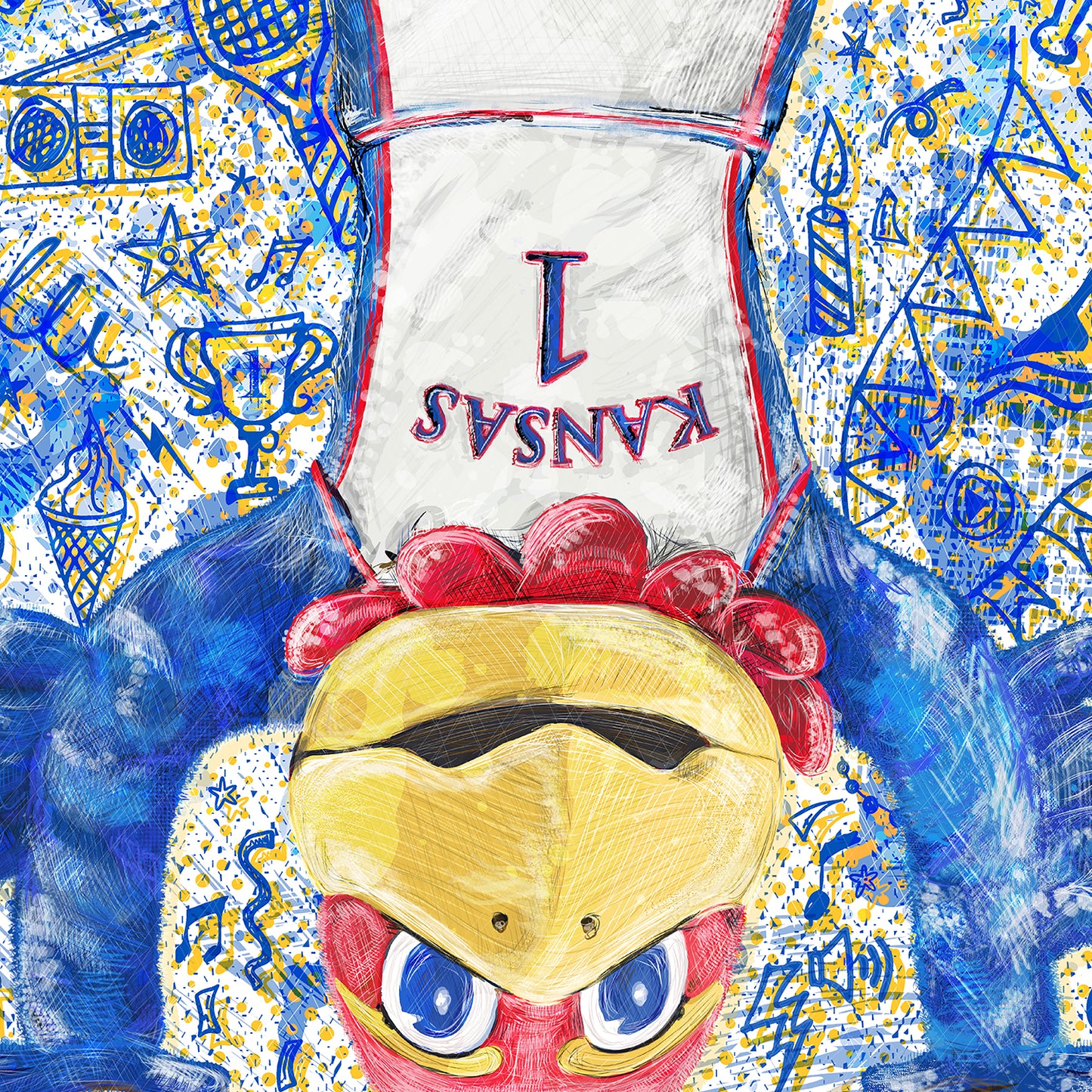 Jayhawk like a Pro | Fun-Loving | Handstand | KU Blue Sketches | Canvas Print | No Frame Needed