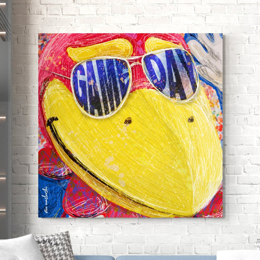 Jayhawk | Game Day | Close-Up | University of Kansas Gift | Art | Illustration | Sunglasses | Canvas Print | No Frame Needed