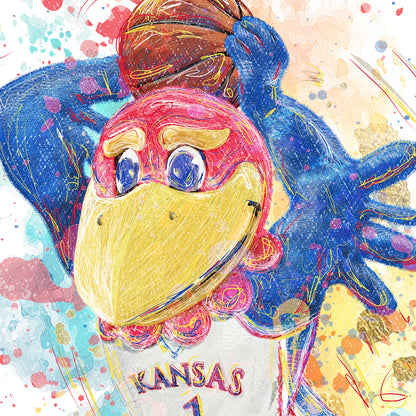 KU Jayhawk Hoopster Art: University of Kansas Basketball Splatter Paint Canvas Print