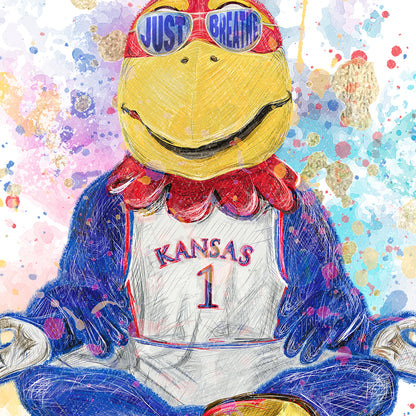 KU Jayhawk Just Breathe Art: University of Kansas Splatter Paint Canvas Print