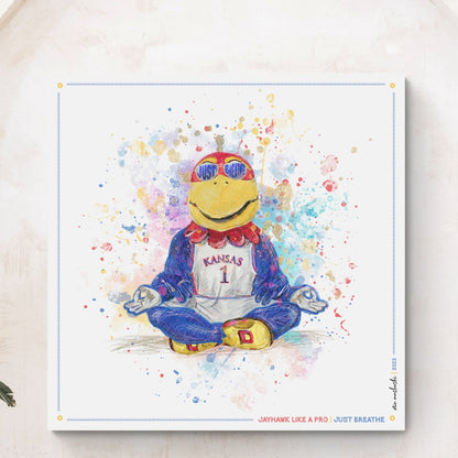 KU Jayhawk Just Breathe Art: University of Kansas Splatter Paint Canvas Print