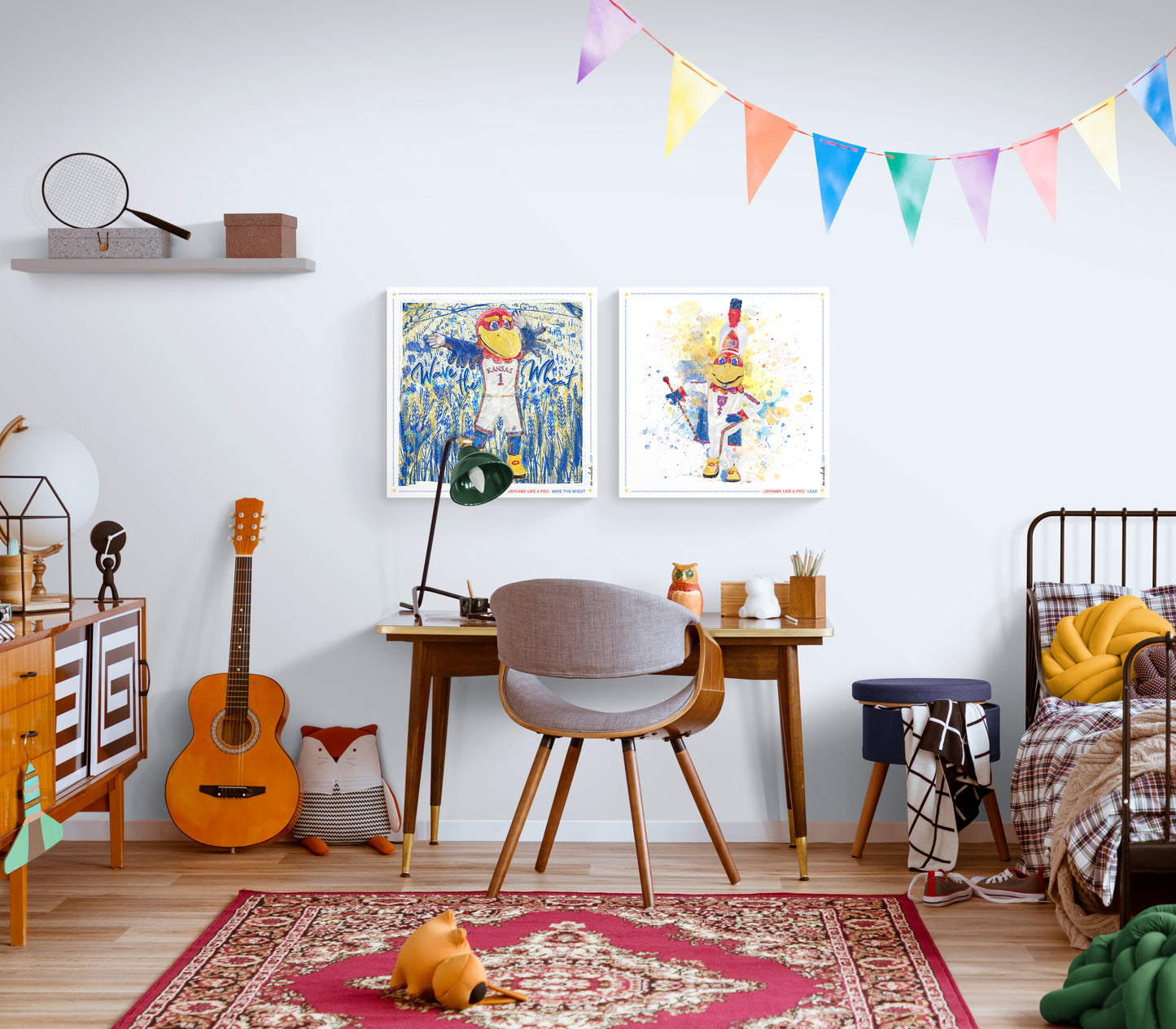 KU Jayhawk Wave the Wheat Art: University of Kansas Sketches Canvas Print