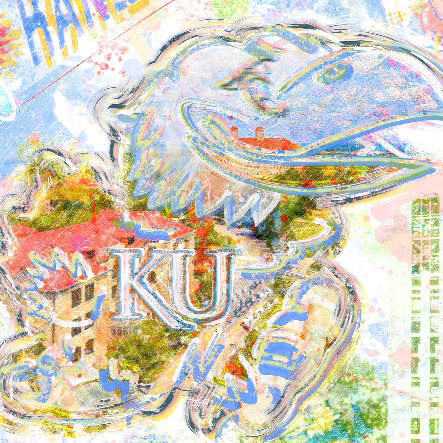 Jayhawk | Limestone | Kansas | KU | Abstract Painting | Canvas Print | No Frame Needed