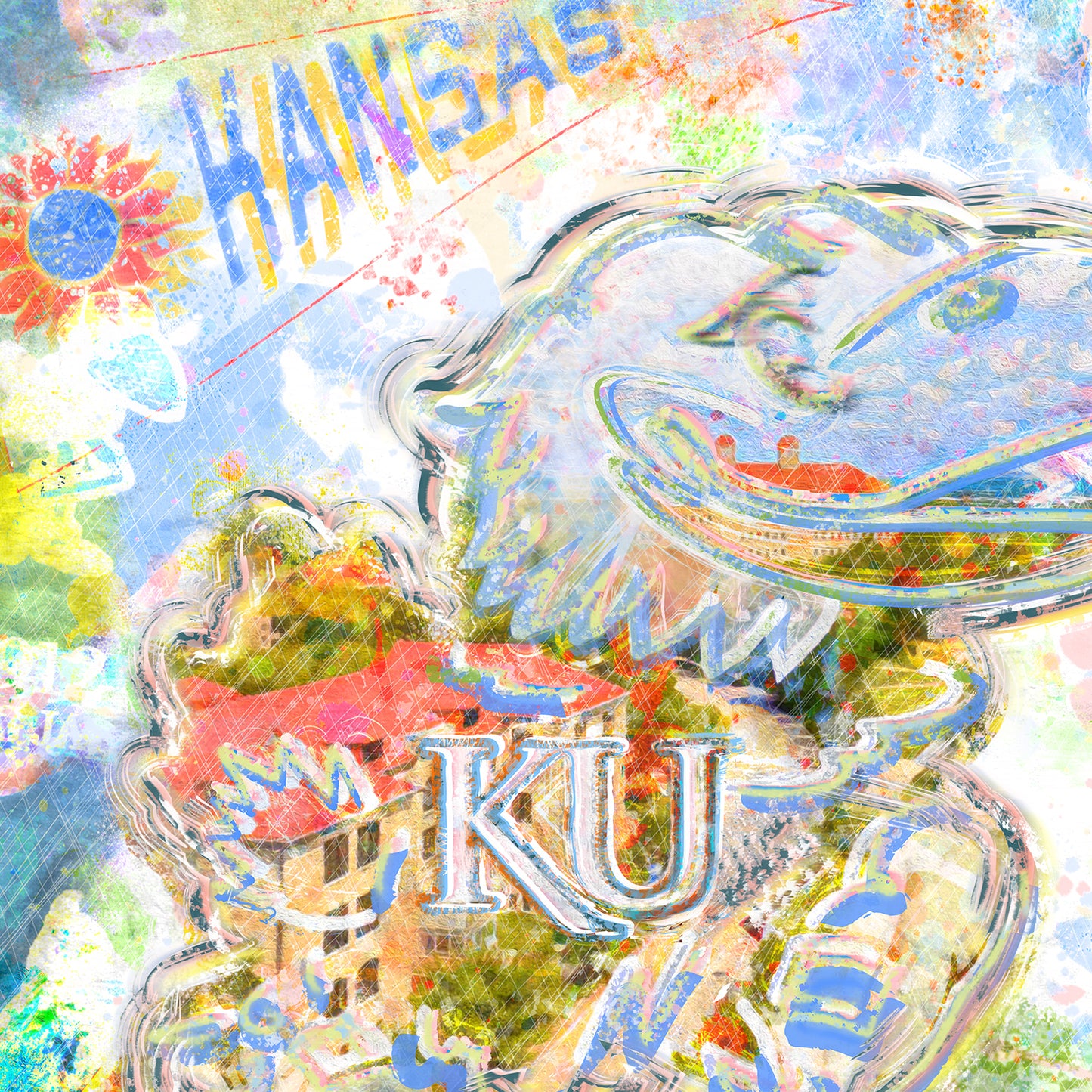 Jayhawk | Limestone | Kansas | KU | Abstract Painting | Canvas Print | No Frame Needed