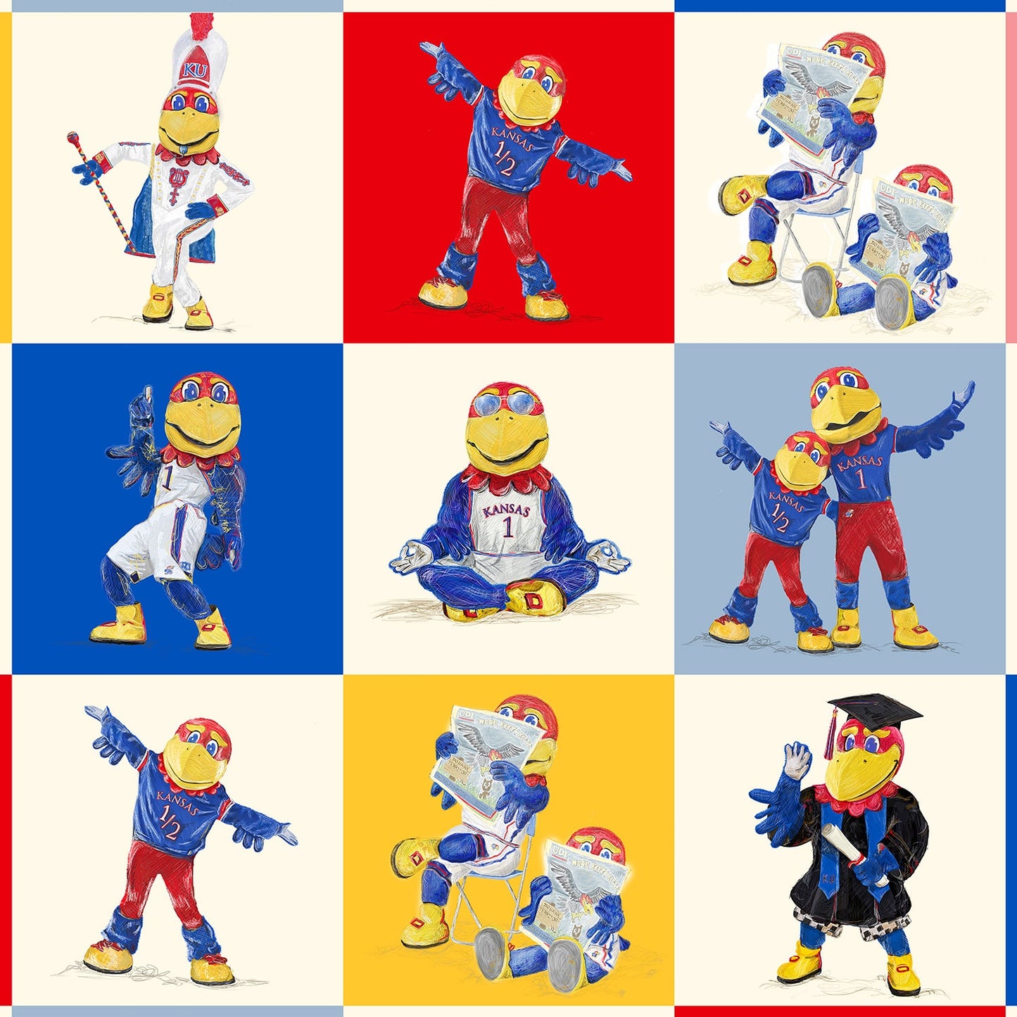 Jayhawk like a Pro | Pattern | Pop Art | Kansas | KU | Canvas Print | No frame Needed