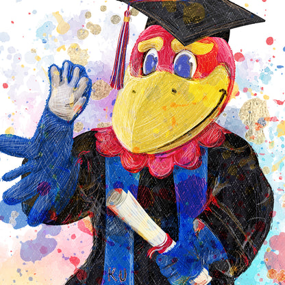 KU Jayhawk Thrive Art: University of Kansas Graduation Splatter Paint Canvas Print