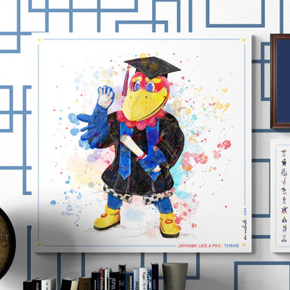 KU Jayhawk Thrive Art: University of Kansas Graduation Splatter Paint Canvas Print