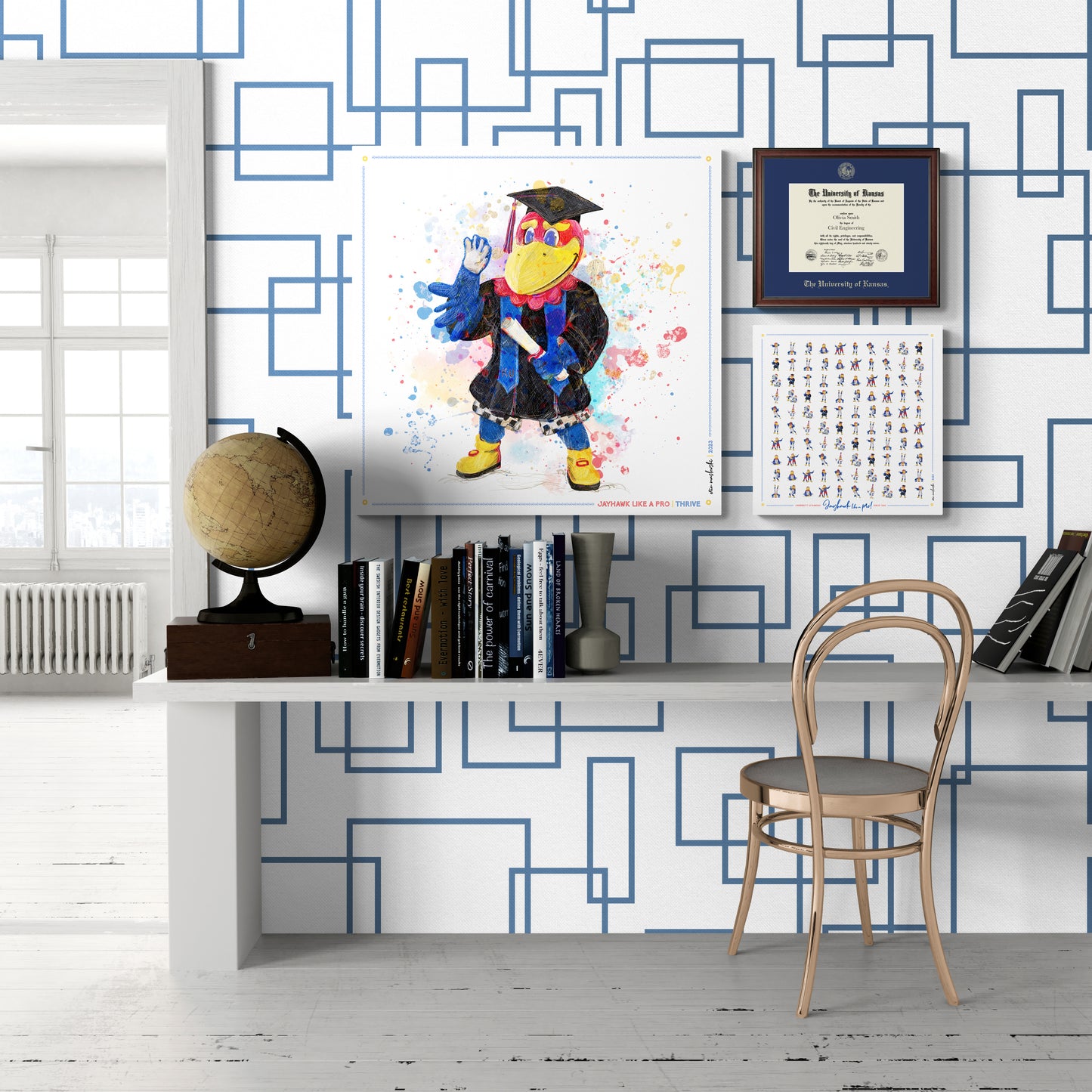 KU Jayhawk Thrive Art: University of Kansas Graduation Splatter Paint Canvas Print