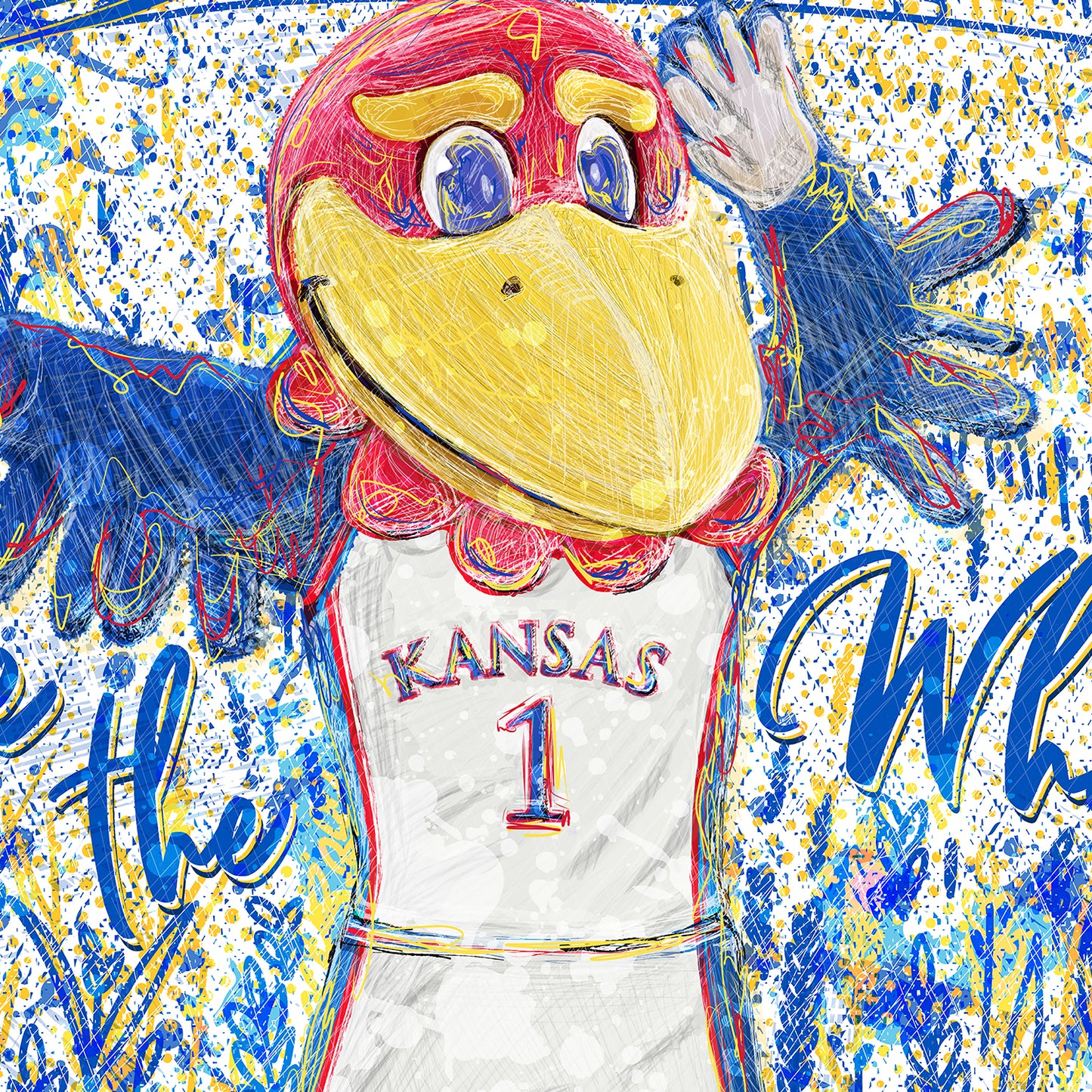 Jayhawk like a Pro | Wave the Wheat | Blue Sketches | Canvas Print | No Frame Needed