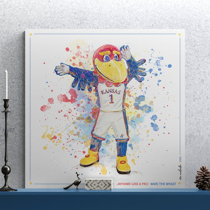 KU Jayhawk Wave the Wheat Art: University of Kansas Splatter Paint Canvas Print