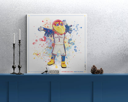 KU Jayhawk Wave the Wheat Art: University of Kansas Splatter Paint Canvas Print