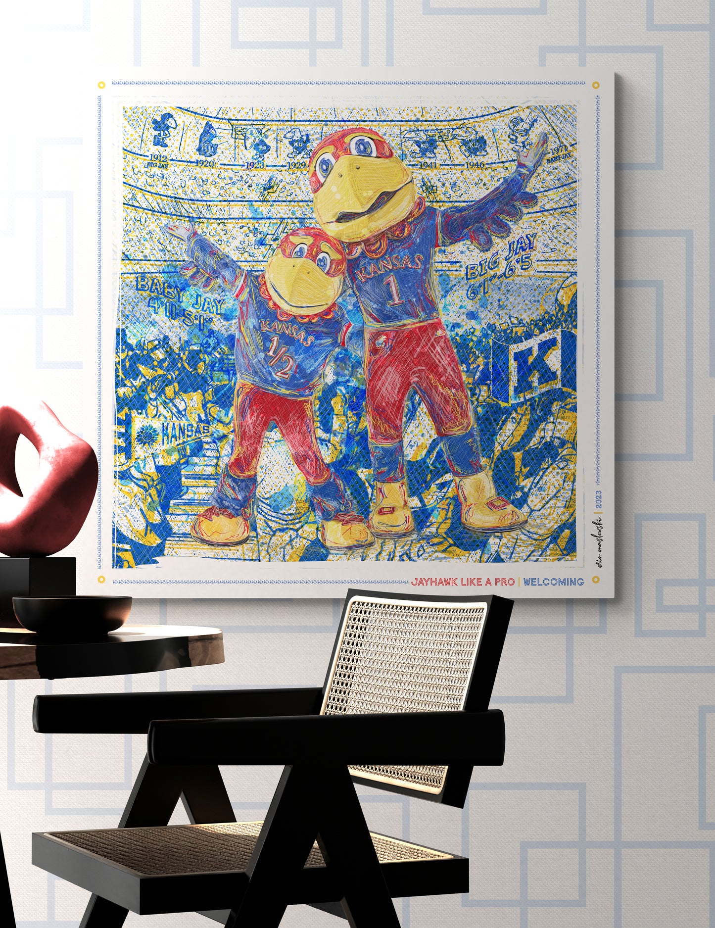 Jayhawk like a Pro | Welcoming | Sketches | Big Jay | Little Baby Jay | KU Art | Kansas Mascot | KU Gift | Canvas Print | No Frame Needed