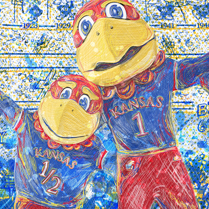 KU Jayhawk Welcoming Art: University of Kansas Big Jay and Baby Jay Sketches Canvas Print