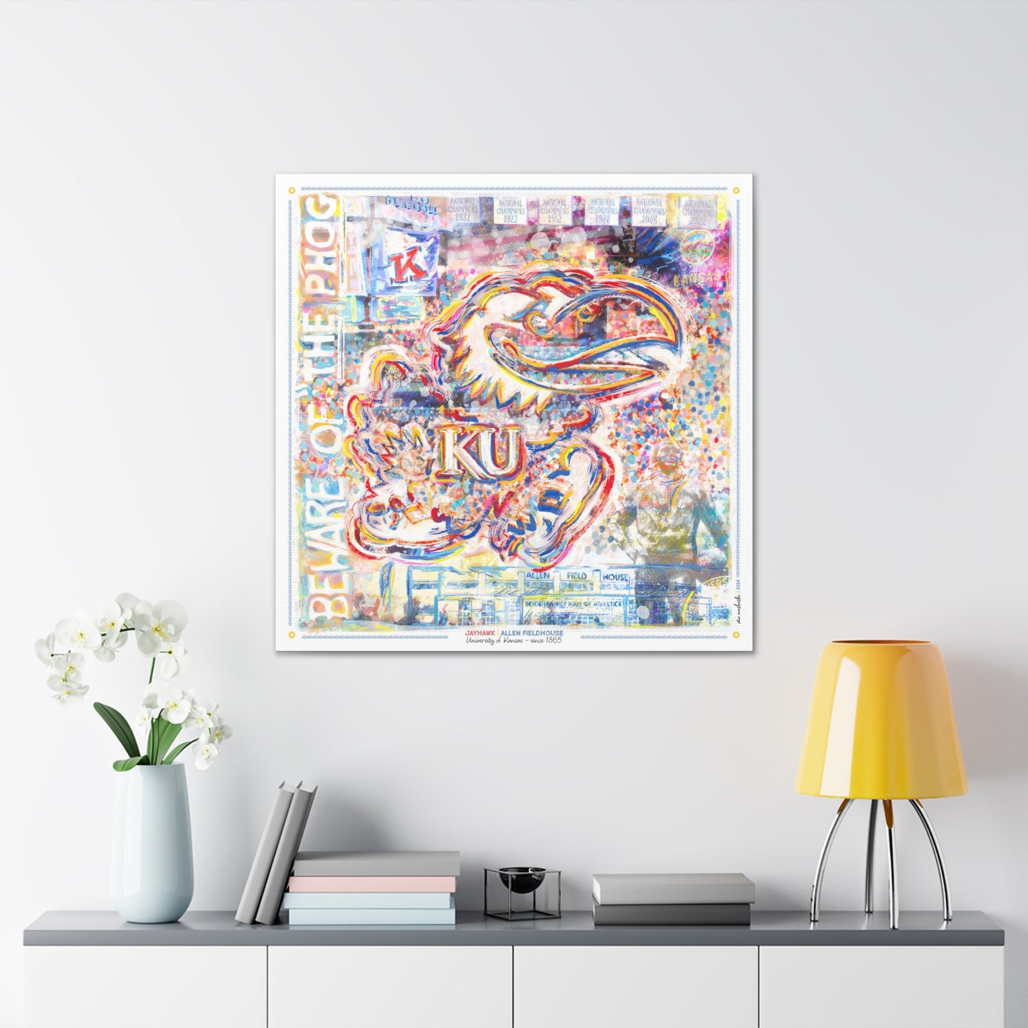 Jayhawk | Allen Fieldhouse | Kansas Art | University of Kansas Artwork | KU decor | Abstract Kansas Jayhawk Art | Basketball | Canvas Print | No Frame Needed