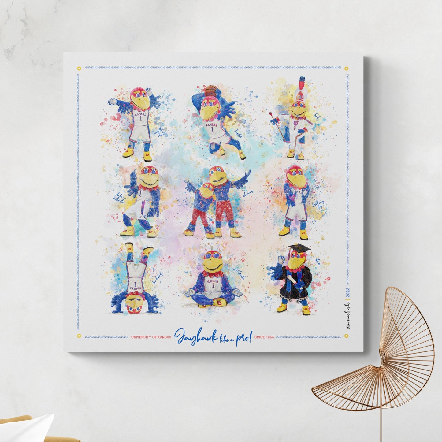 Jayhawk like a Pro | KU Splatter Paint Art | Kansas Mascot | KU Gift | Graduation | Canvas Print | No Frame Needed