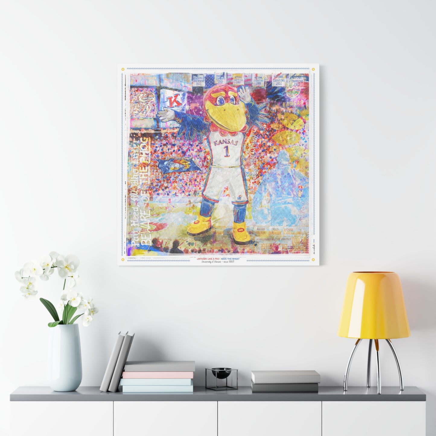 KU Jayhawk Wave the Wheat Art: University of Kansas Allen Fieldhouse Canvas Print