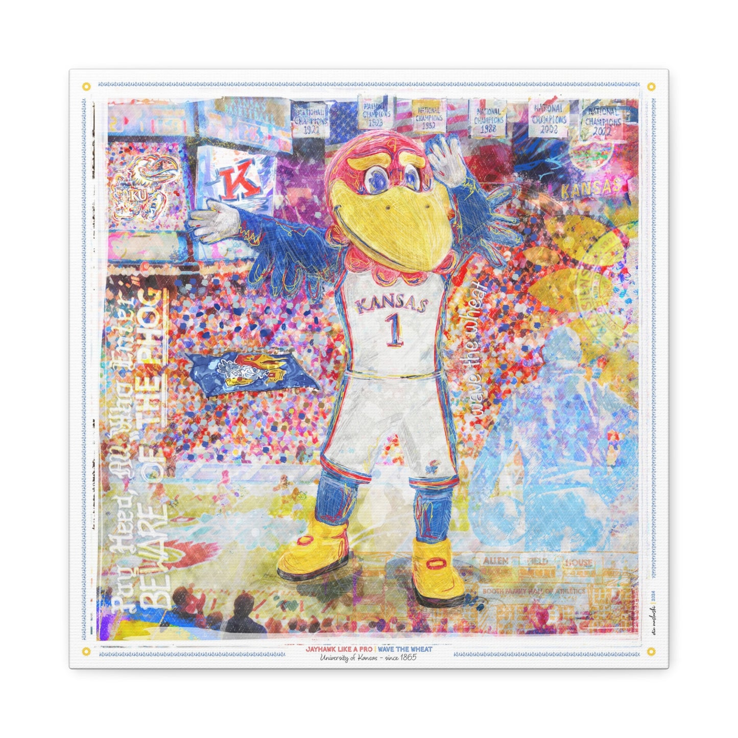 KU Jayhawk Wave the Wheat Art: University of Kansas Allen Fieldhouse Canvas Print