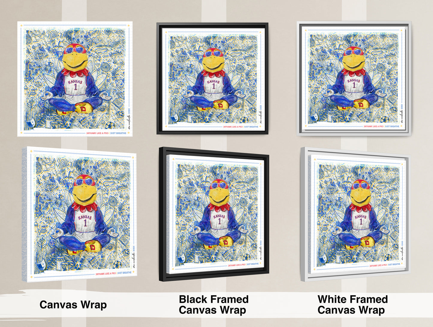 KU Jayhawk Just Breathe Art: University of Kansas Sketches Canvas Print