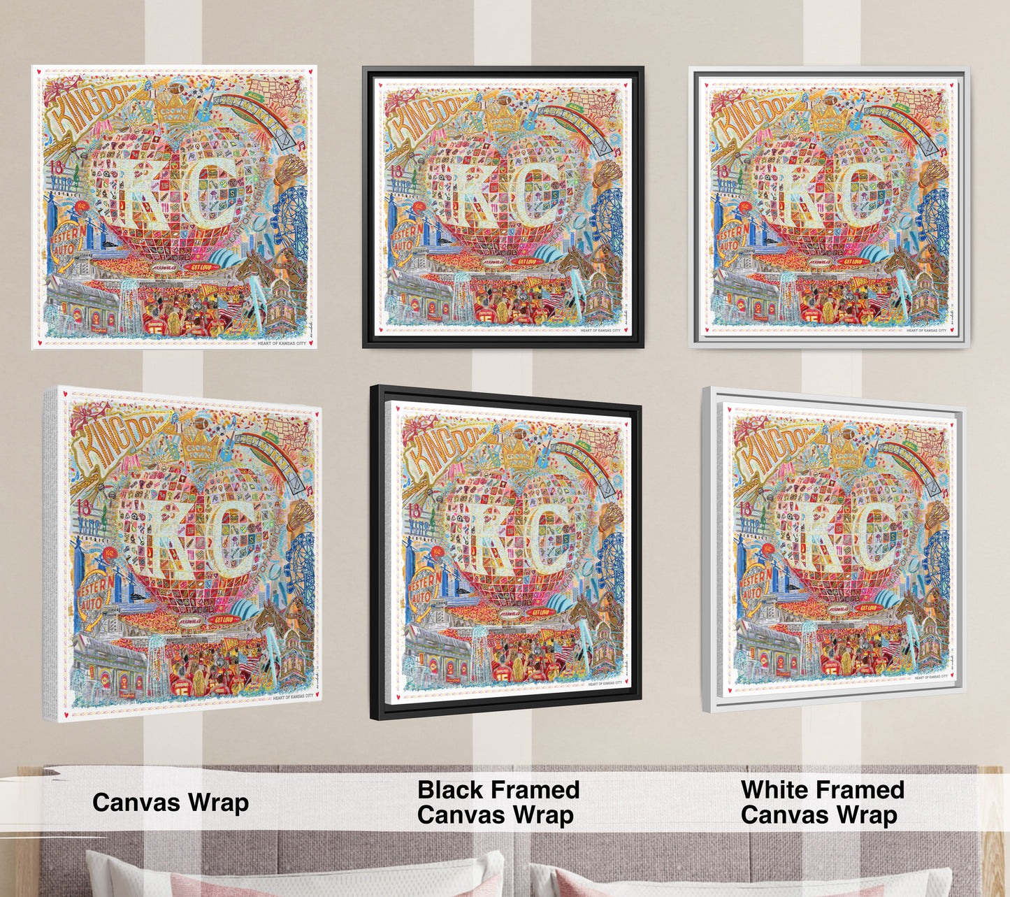 Heart of Kansas City Art: KC Landmarks, Chiefs, Crown Town Canvas Print