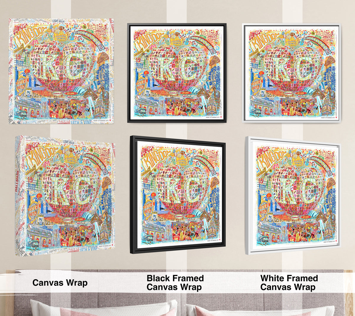 Heart of Kansas City Art: KC Landmarks, Chiefs, Crown Town Canvas Print