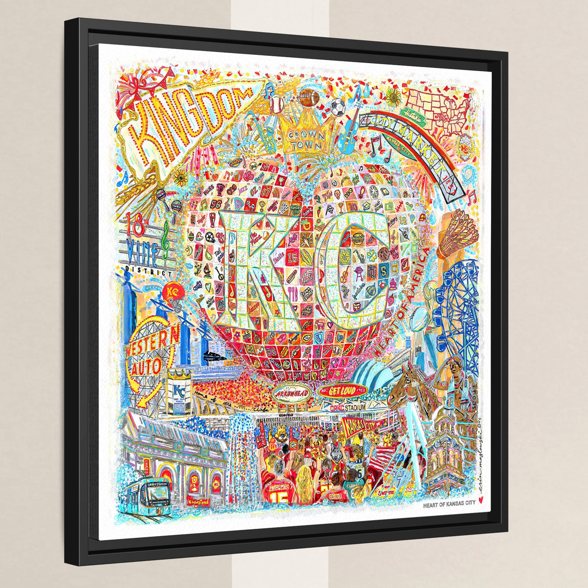 Heart of Kansas City Art: KC Landmarks, Chiefs, Crown Town Canvas Print