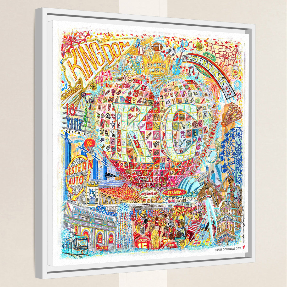 Heart of Kansas City Art: KC Landmarks, Chiefs, Crown Town Canvas Print
