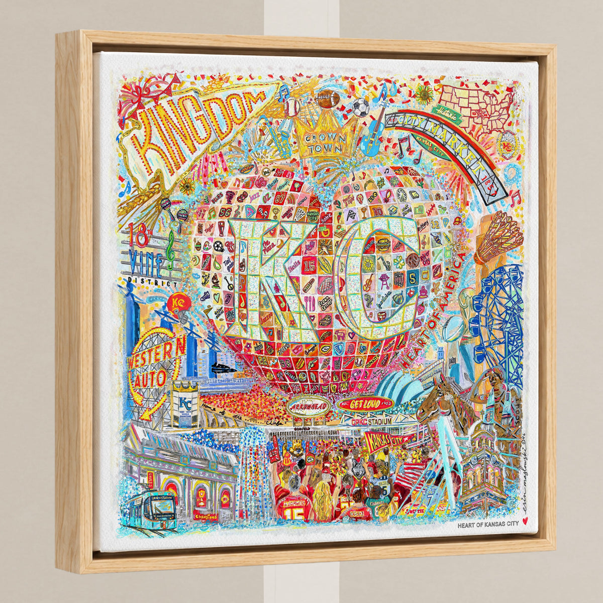 Heart of Kansas City Art: KC Landmarks, Chiefs, Crown Town Canvas Print