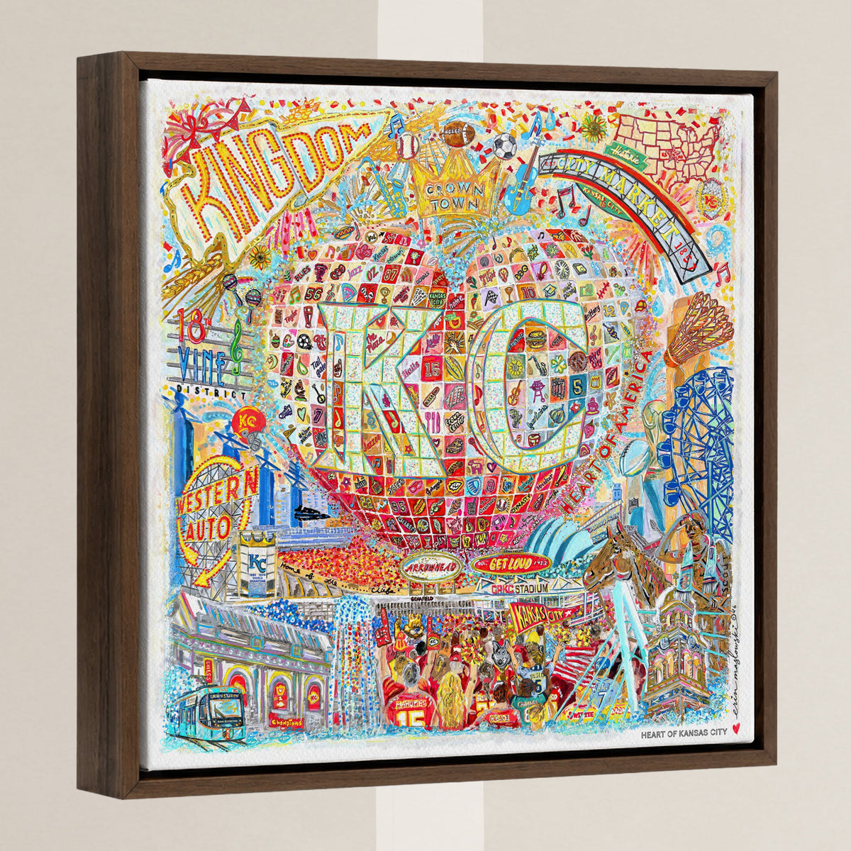 Heart of Kansas City Art: KC Landmarks, Chiefs, Crown Town Canvas Print