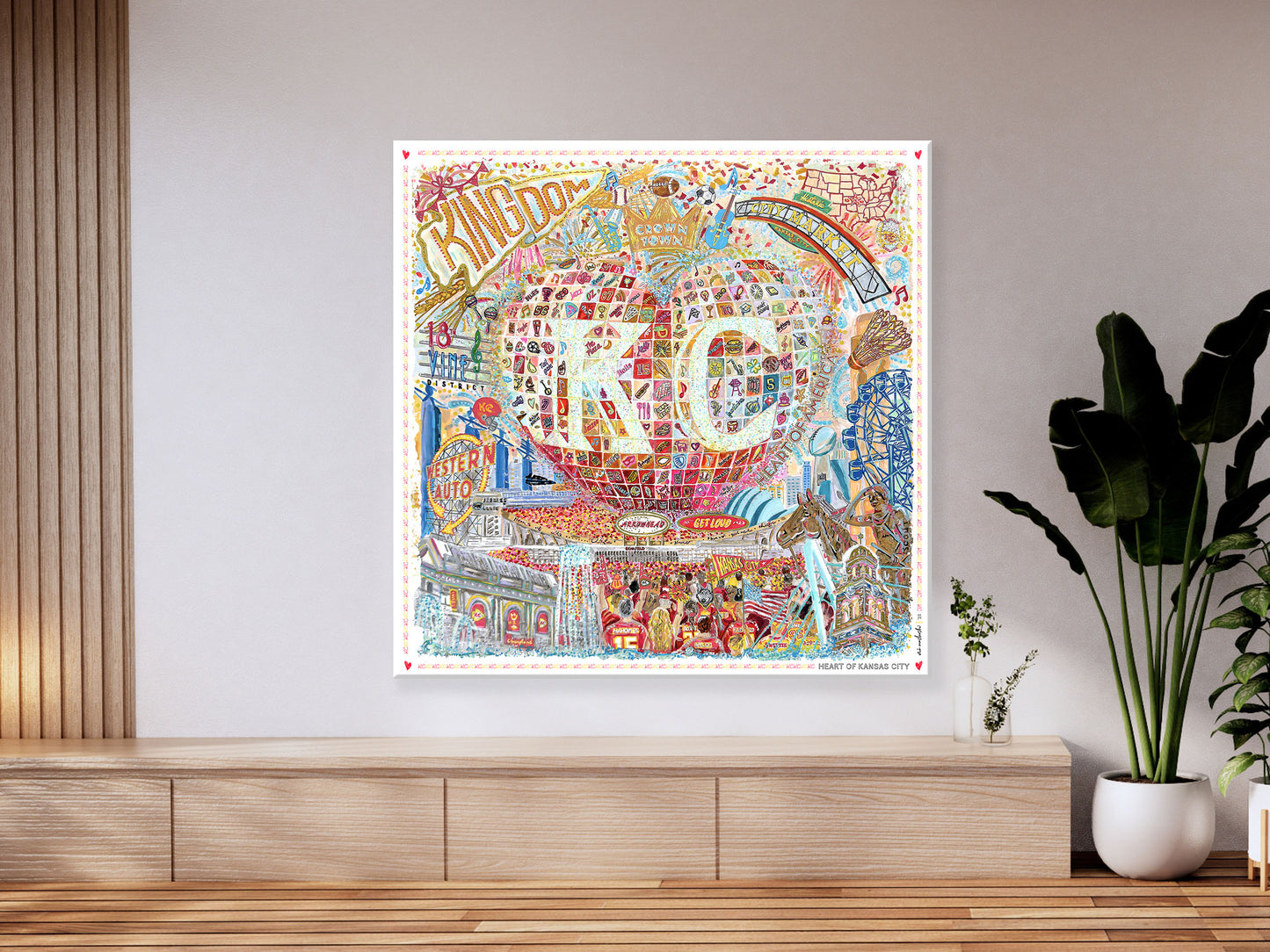 Heart of Kansas City Art: KC Landmarks, Chiefs, Crown Town Canvas Print