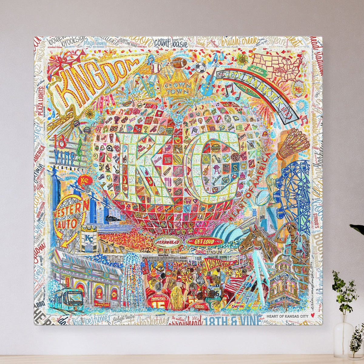 Heart of Kansas City Art: KC Landmarks, Chiefs, Crown Town Canvas Print
